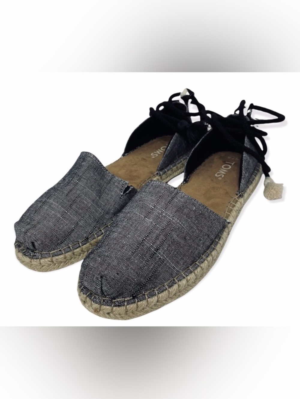TOMS Black Chambray Lace Up
Espadrilles Shoes Size 8 NWOT